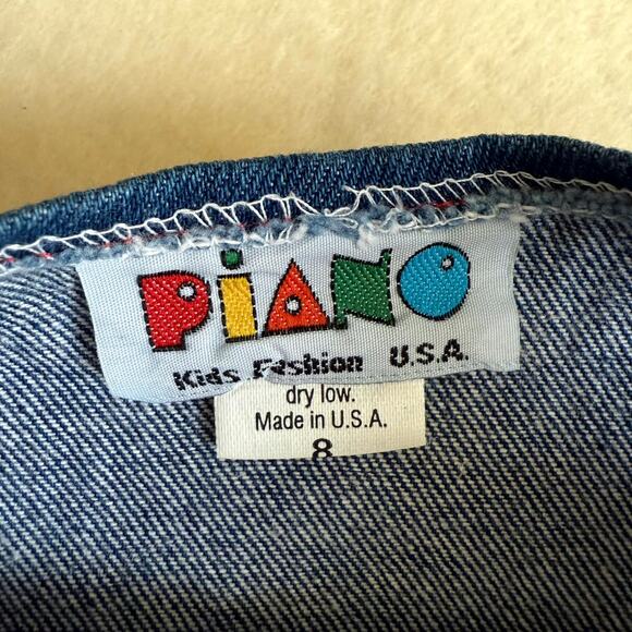 Vintage 90s Piano Kids Fashion Jumper Dress & Shirt Set Girls 8 Denim Floral - Picture 6 of 6